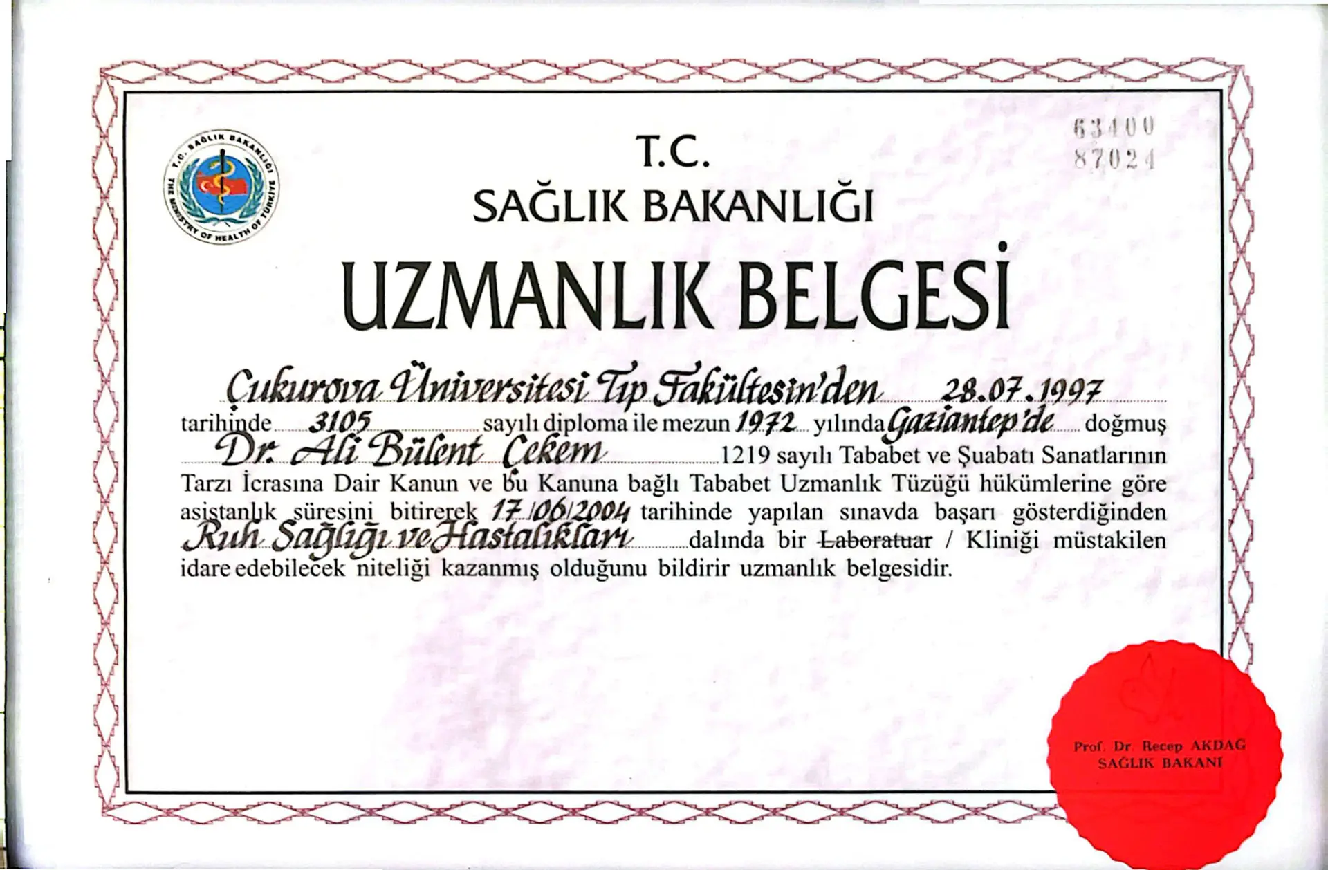 Specialist certificate · Mental Health and Diseases